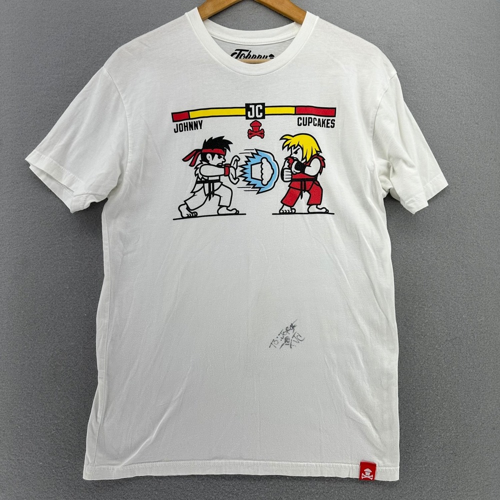 Johnny Cupcakes POP UP (SIGNED) White Street Fighter Inspired T Shirt Men's M